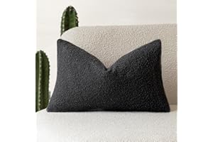 Foindtower Decorative Textured Boucle Throw Pillow Covers Accent Solid Lumbar Pillow Cases Neutral Soft Cozy Couch Cushion Case for Chair Sofa Bedroom Living Room Home Decor 12 x 20 Inch,Black