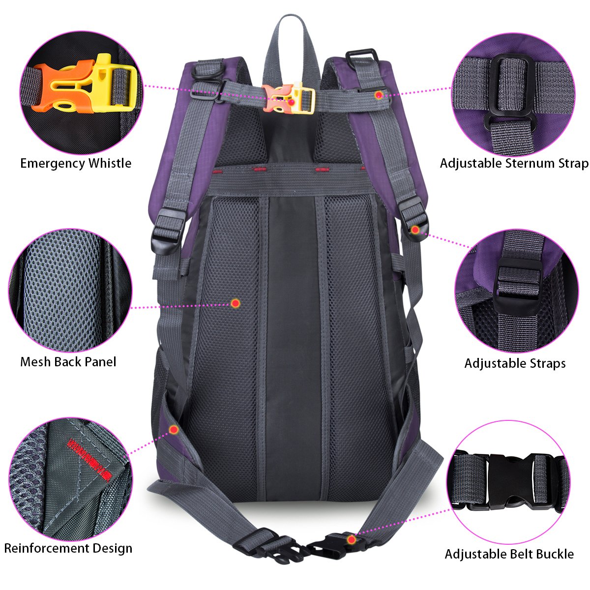 Hiking Backpack Water Resistant Sports Backpack Outdoor Bag for Travel Climbing Camping Mountaineering School Bag Hiking Daypack Size 11.8\'\'x 8.6\'\'x 20.4\'\' (Purple)