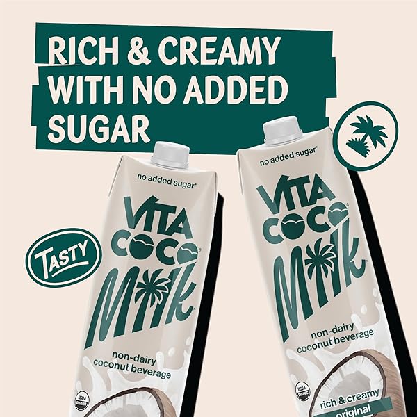 VITA COCO ORIGINAL ORGANIC COCONUT MILK, PLANT BASED, DAIRY FREE MILK ALTERNATIVE – GLUTEN FREE, SOY FREE, AND UNSWEETENED, NO ADDED SUGAR – PERFECT ADD TO CEREAL, SMOOTHIES, DESSERTS – 33.8 OUNCE (PACK OF 6)