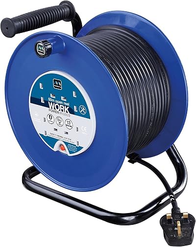 Masterplug Four Socket 50m Open Cable Reel HDCC5013/4BL Blue Black 13A