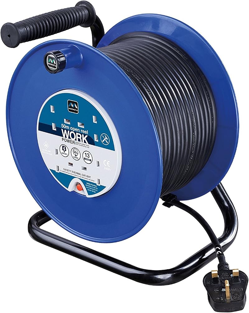 Masterplug Four Socket 50m Open Cable Reel HDCC5013/4BL Blue Black 13A