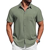 COOFANDY Mens Button Down Short Sleeve Shirt Casual Summer Stretch Denim Dress Shirts with Pocket