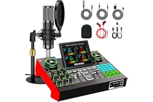 TENLAMP Podcast Microphone Bundle with Live Sound Board Audio Mixer, Podcast Equipment Bundle with 3.5mm Condenser Microphone(P15) for Pc/Phone Live Streaming Singing Gaming, Voice Changer, Denoise