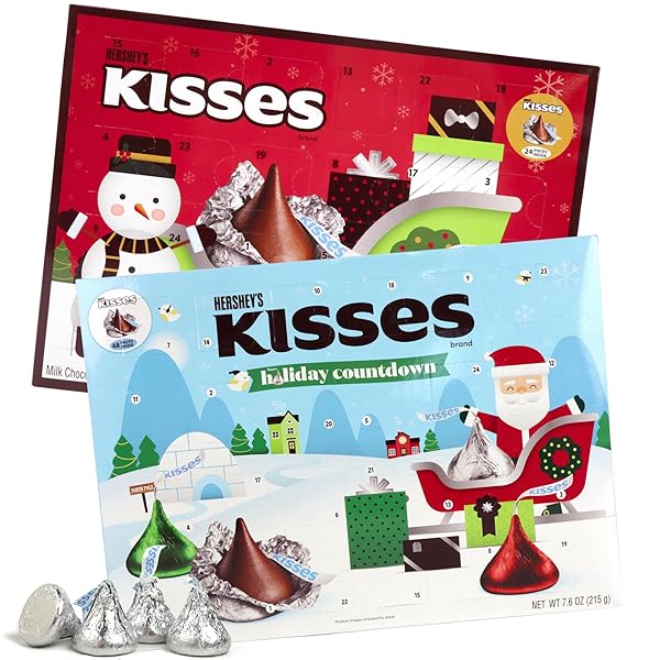 GALERIE 2025 HERSHEY KISSES ADVENT CALENDARS, COUNTDOWN TO CHRISTMAS WITH CHOCOLATE CANDIES, INDIVIDUALLY WRAPPED PIECES, 3.8 OUNCES EACH (PACK OF 2)