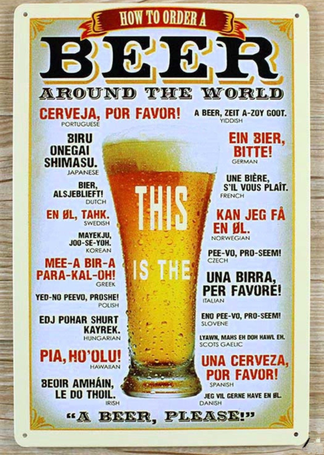 Tin Sign Wall Plaque How to Order A Beer Around The World Metal Poster Bar Pub Home Retro 20x30 Cm
