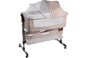 Kreiaoer Baby Bassinet, Bedside Sleeper with Cradle Mode, 5 Height Adjustable Bedside Crib, Baby Bassinets Bedside Sleeper, with Mosquito Nets, Comfortable Mattresses