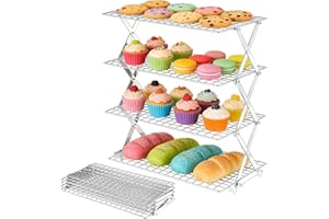 zeetmart 4 Tier Collapsible Cooling Rack, Adjustable Stainless Steel Baking Rack with Leak-Proof Mesh, X-Shaped Structure Coo