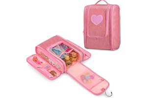 LoDrid Travel Carrying Case Compatible with Barbie Dolls 12-inch Holds up to 6 Dolls, Display Organizer with Hanging Hook, Do