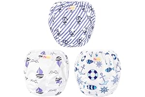 Pedobi Reusable Baby Swim Diapers, Adjustable Diaper Swim for Toddlers 9 Months - 3 Years Old, 3 Pack for Swimming Lessons (Anchor, Large)