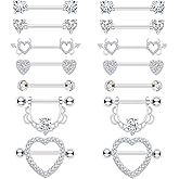 BSJ4U 7 Pairs Nipple Piercing Jewelry 14G Stainless Steel Gold Plated Pink Red Silver Nipple Rings for Women Cute Heart Cherry Nipple Barbells