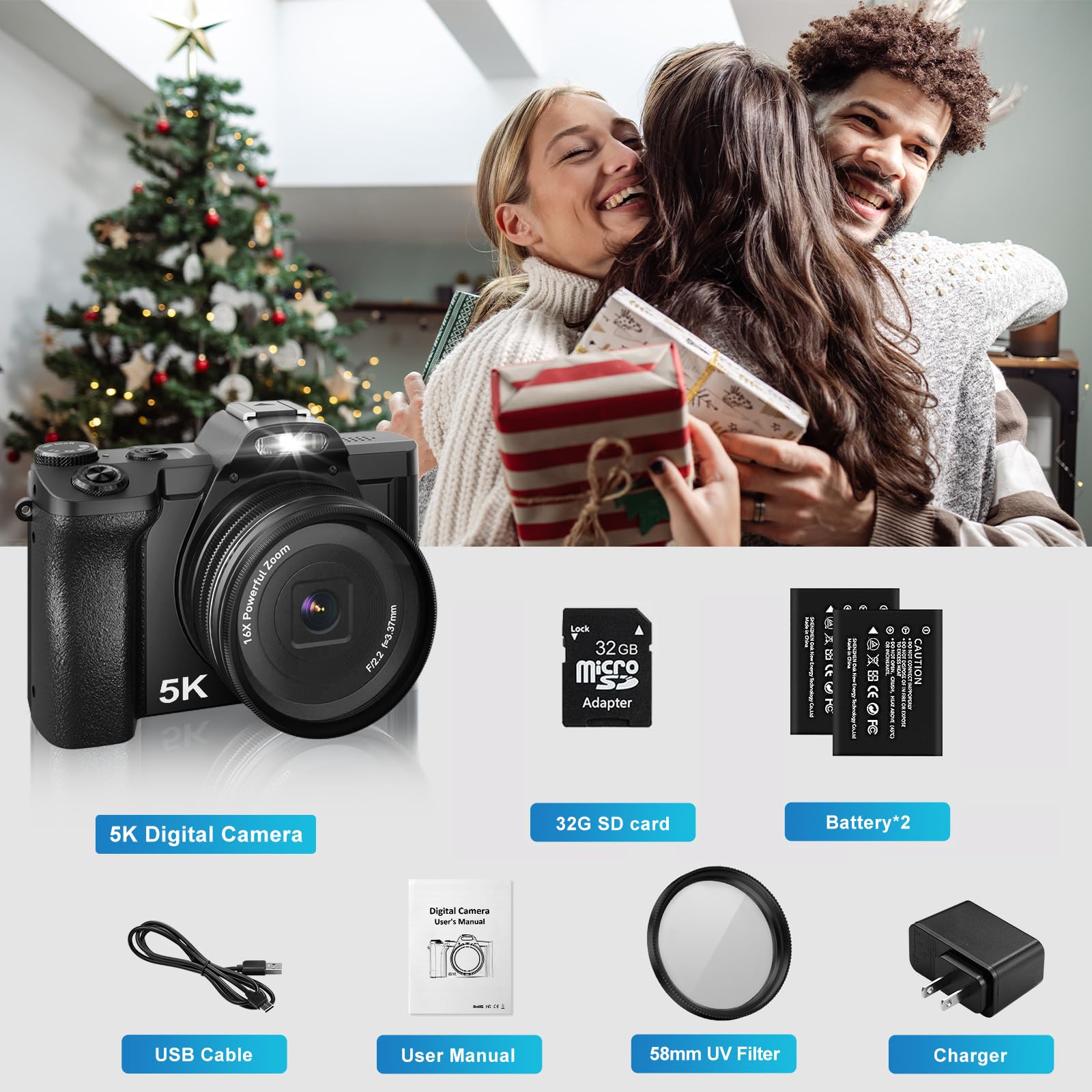 5K Digital Camera WiFi Autofocus Vlogging Camera for YouTube 48MP Camera for Photography and Video, 3.5