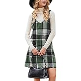 CUPSHE Fall Dresses for Women V Neck Plaid Sleeveless Wide Strpas Pockets Casual Pinafore Mini Overall Dress