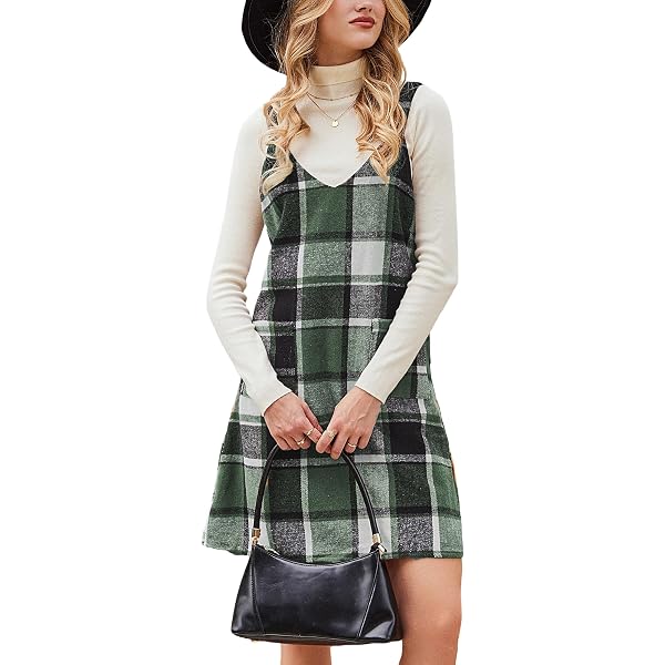 Amazon.com: SOLY HUX Women's Plaid Pinafore Overall Dress Fall Casual  Sleeveless V Neck Straight Short Jumper Dress Grey Plaid Small : Clothing,  Shoes & Jewelry