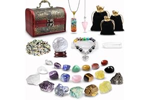 TATOODAA Healing Crystals Set 28 Pcs Real Crystals and Healing Stones Kit, Energy Crystals for Beginners Meditation Yoga, 14 Natural Tumbled Crystals and 7 Raw Chakra Stones, Crystal Ball, Pendulum, Selenite
