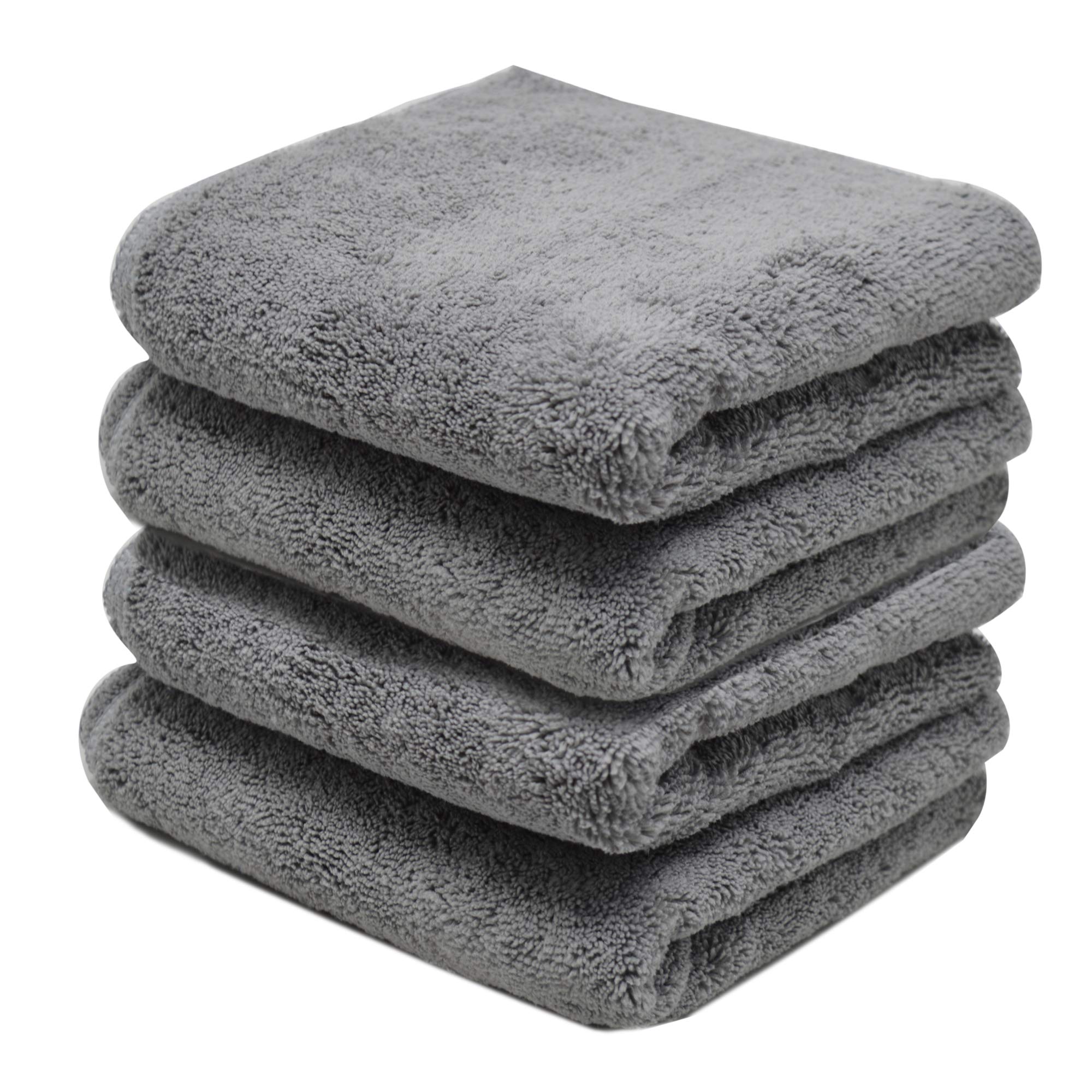 Towelogy® Microfibre Cleaning Cloths Grey 420GSM Large Thick Ultra Absorbent Multipurpose For Dusting Polishing Washing 40x40cm (Pack Of 4, Grey)