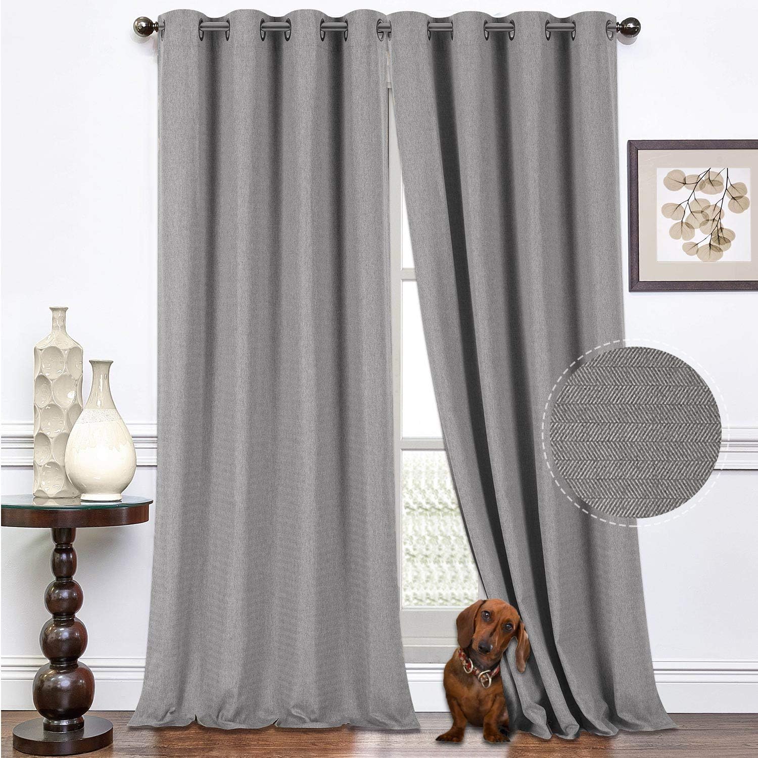 North Hills Premium Soft Curtains with Cashmere Feel, Herringbone Textured Room Darkening Grommet Window Curtains Drapes for Bedroom 52