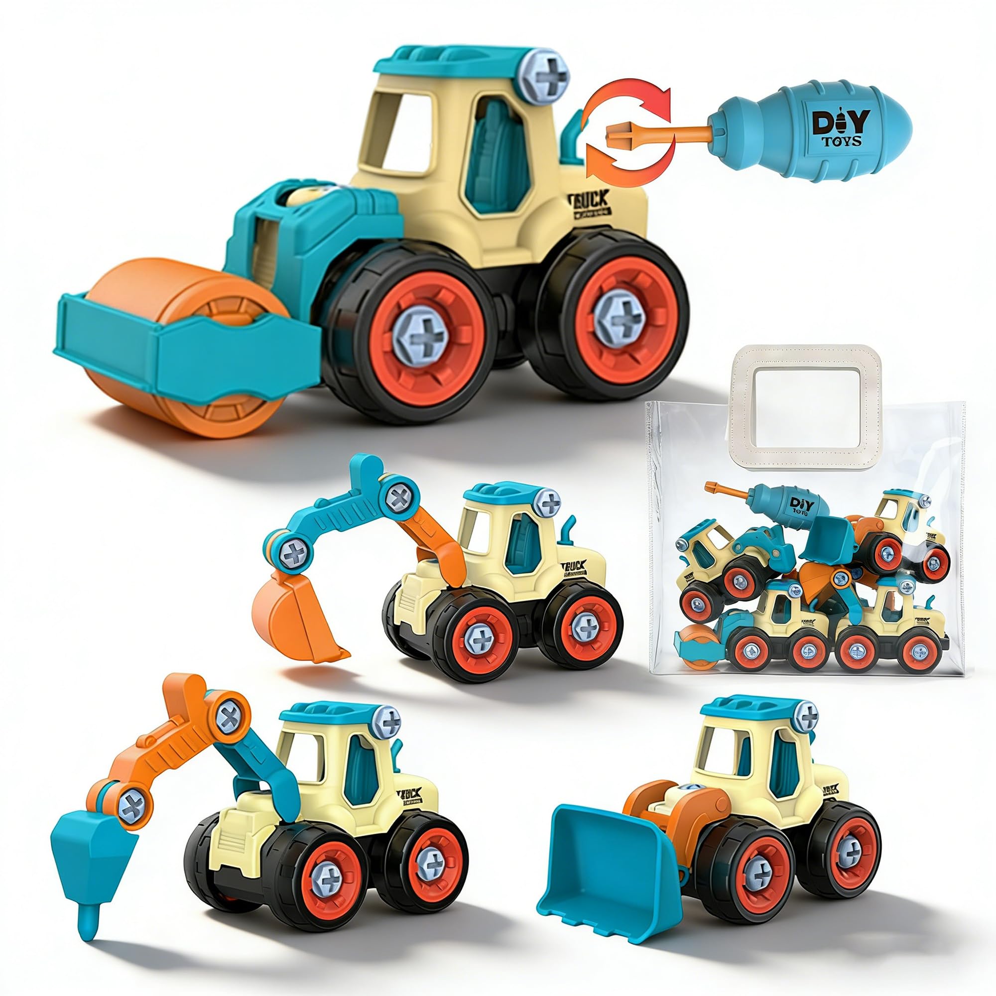 LilyBeauty Take Apart Toy Construction Truck, STEM Learning Engineering Building Kit for Kids Ages 3-7, 4 in 1 DIY Truck Set with Tool for Kids Children