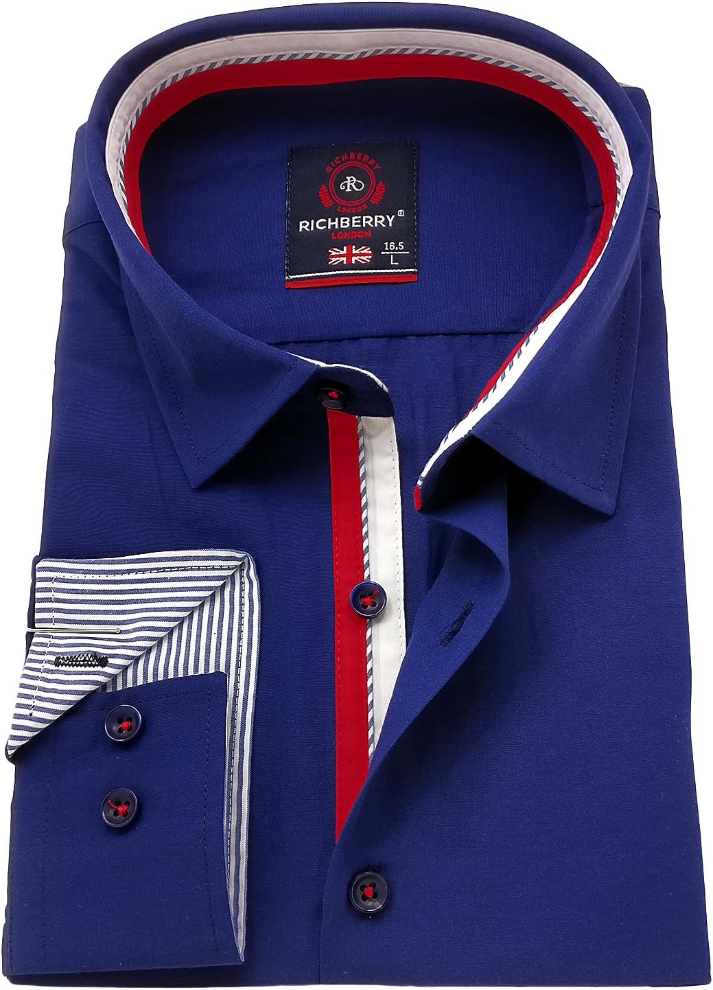 Men's Contrast Trim Regular Fit Long Sleeve Plain Shirt