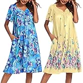 Ekouaer 2 Pack House Dresses for Women with Pockets Short Sleeve Moo Moos Floral Print Mumu Dresses