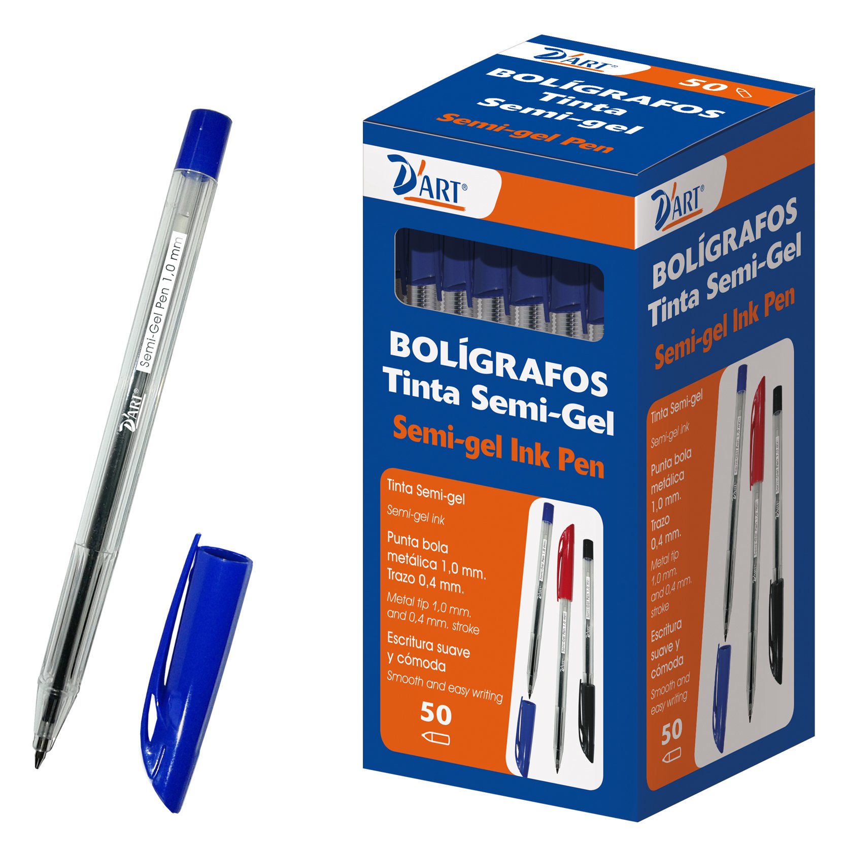 D 'Art 79465 – Pens Box with semigel, Pack of 50, 1 mm, Blue