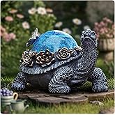 Vlyrofea Outdoor Turtle Statue – Resin Animal Figurine with Blue Crystal Solar Lights,Golden Succulent Accents & Dragonfly Decor, Cute Garden Ornament, Yard Art for Lawn, Patio,Mom Wife Unique Gifts
