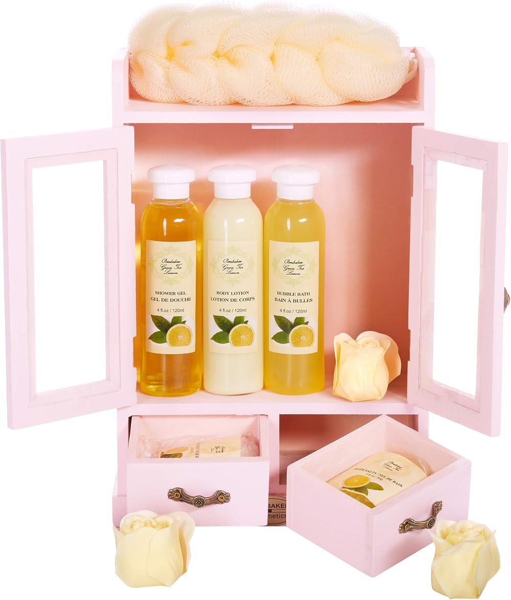 BRUBAKER Cosmetics Green Tea Lemon Bath Body Gift Set 10 Pcs Cabinet