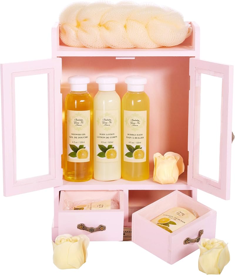 BRUBAKER Cosmetics Green Tea Lemon Bath Body Gift Set 10 Pcs Cabinet