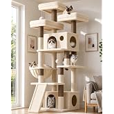 Globlazer Heavy Duty Cat Tree, 73in Tall Cat Tower, F73C, Beige | Cat Tower with Scratching Post for Indoor Multiple Cats, Maine Coon Cat Tree with Cat Perch, Basket, Cat Condo