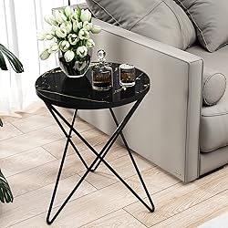 HLR Modern Round Side Table, End Table with Marble
