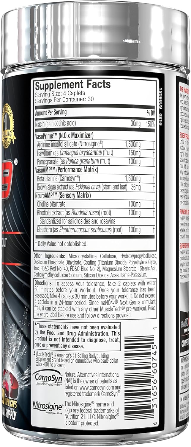 MuscleTech NaNOX9 Pre Workout Amplifier, Boosts Nitric Oxide for Extreme Muscle Pumps & Enhanced Blood Flow & Nutrient Delivery, 120 Pills: Health & Personal Care