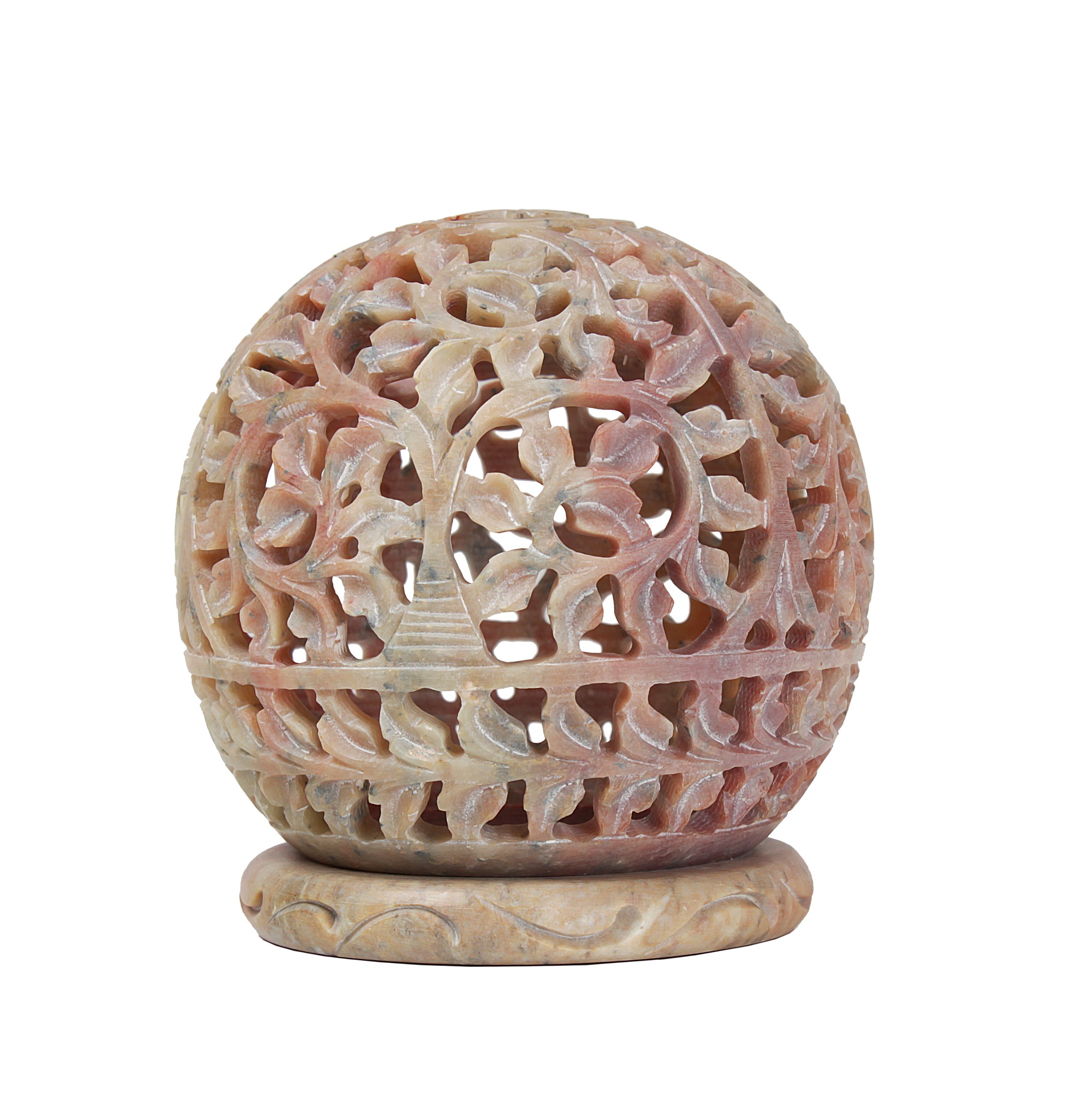 Soapstone Tea Light Votive Candle Holder Stylla London Handmade Engraved Wood Natural 7.87 x 4.96 x 4.88 cm