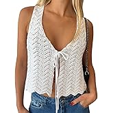 LILLUSORY Crochet Tops for Women Summer Vacation Outfits Beach Coverup Going Out Tie Front Spring Sweater Vest 2026 Fashion