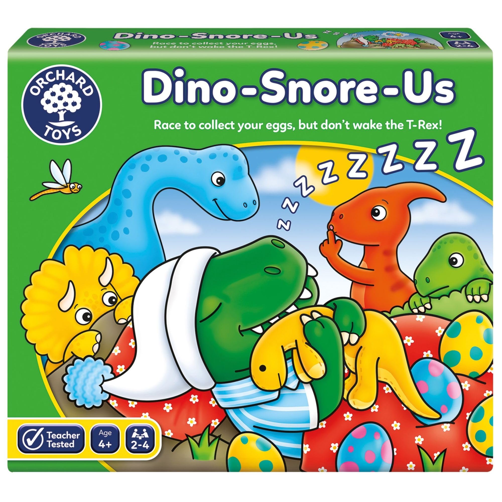 Orchard Toys Dino-Snore-Us Game, A fun Dinosaur Themed Board Game for ages 4+, Encourages Number and Counting Skills for Kids