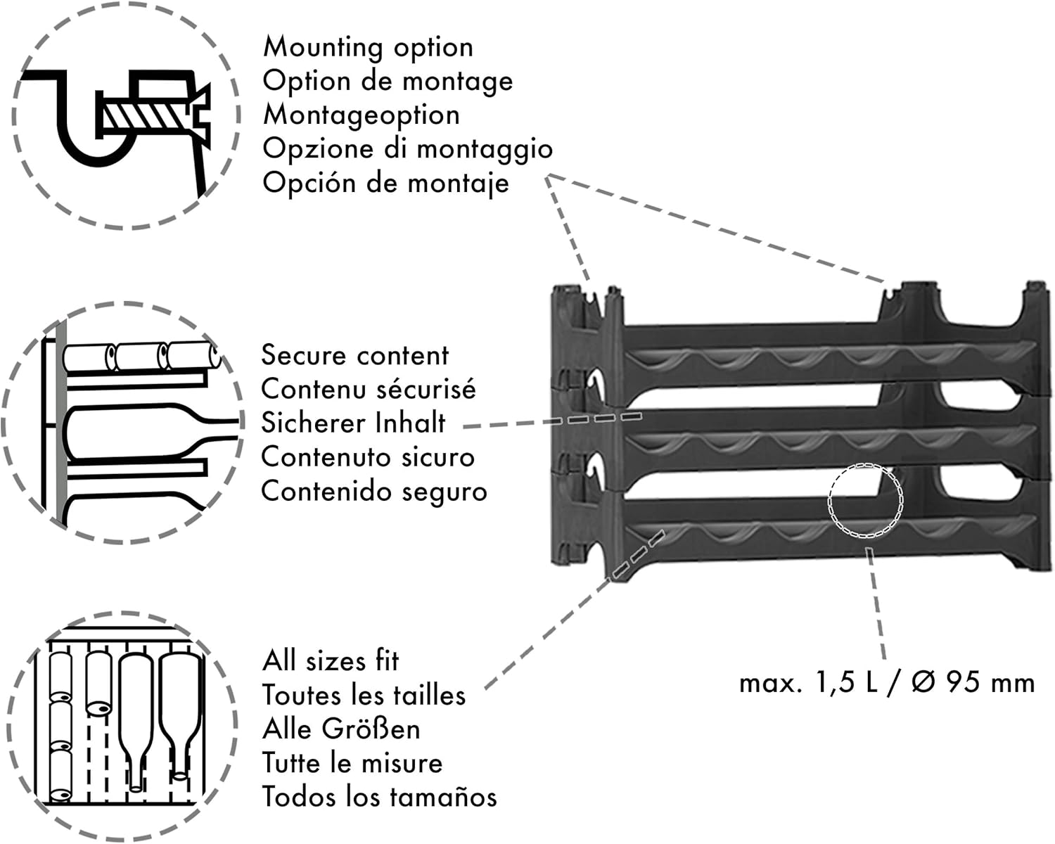GRIZZLY Bottle Rack Stackable Modular for 36 Bottles Wine Shelf White ...