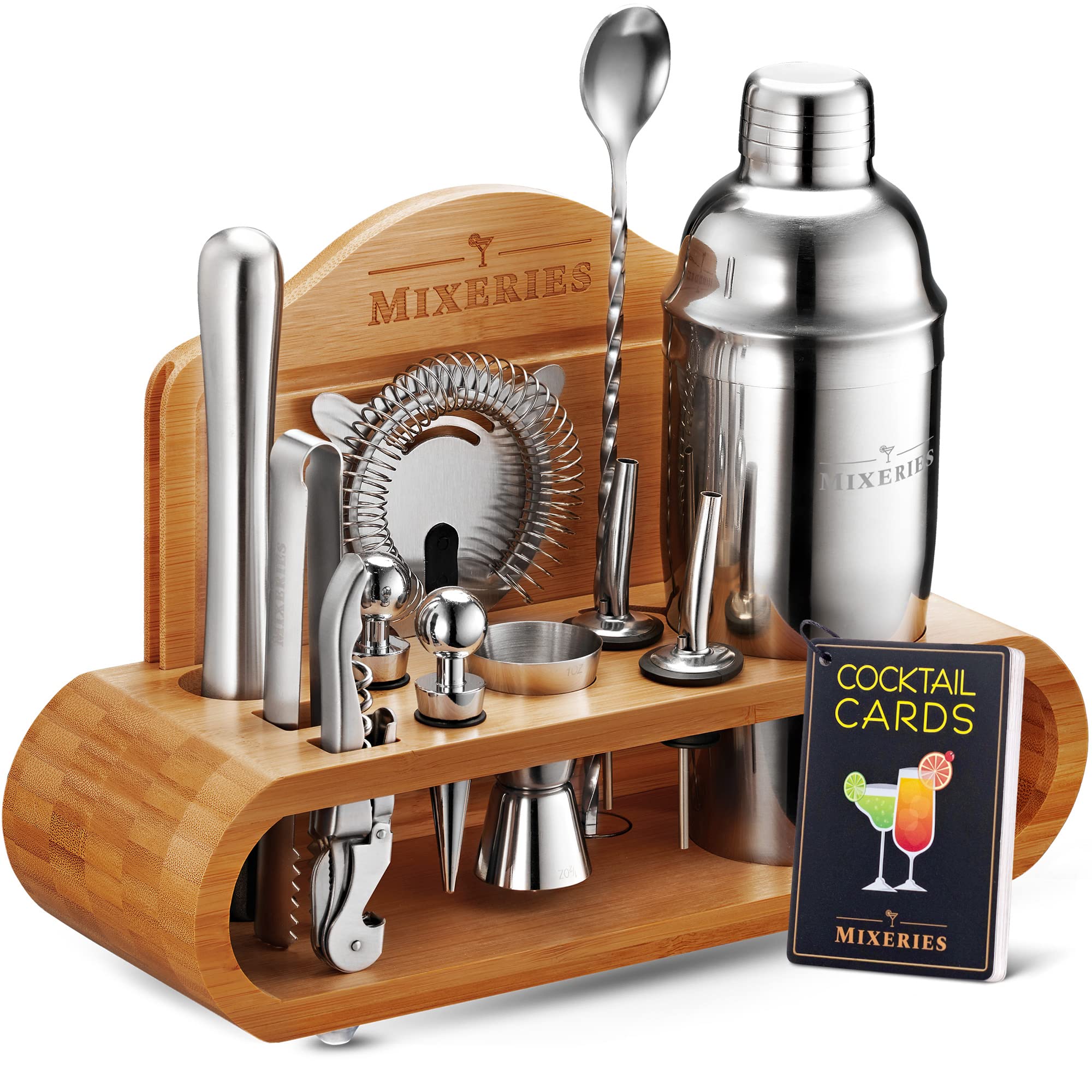 Mixology Bartender Kit With Stand - 19 Piece Bar Set Cocktail Shaker Set, Drink Mixer Set For Home Bar With All Bar Accessories - Bar Tool Set, Cocktail Kit, Mixology Set, Bar Kit.