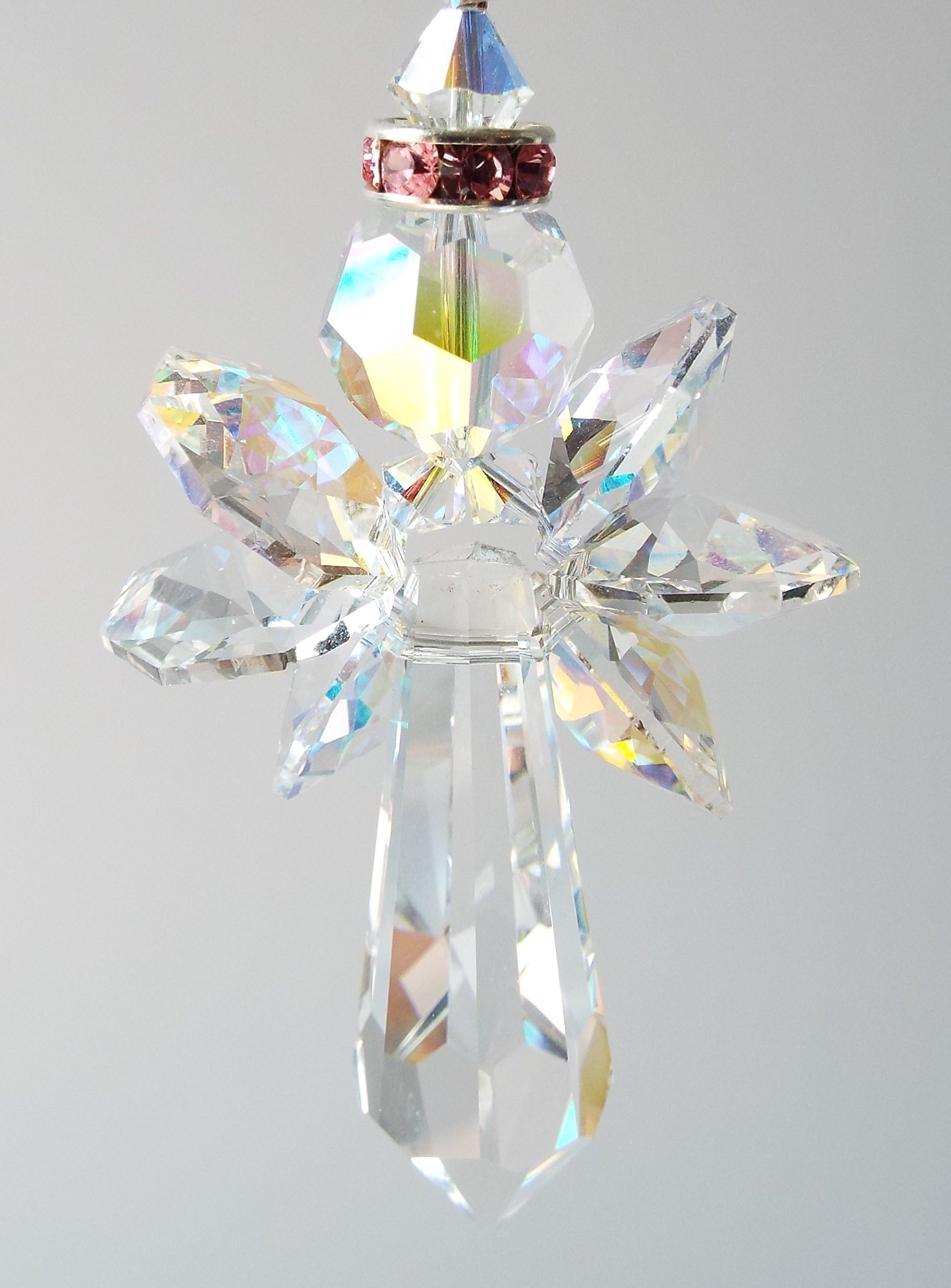 Swarovski Crystal Angel Ornament Sun Catcher ~ Breast Cancer Awareness Pink ~ Native American Made