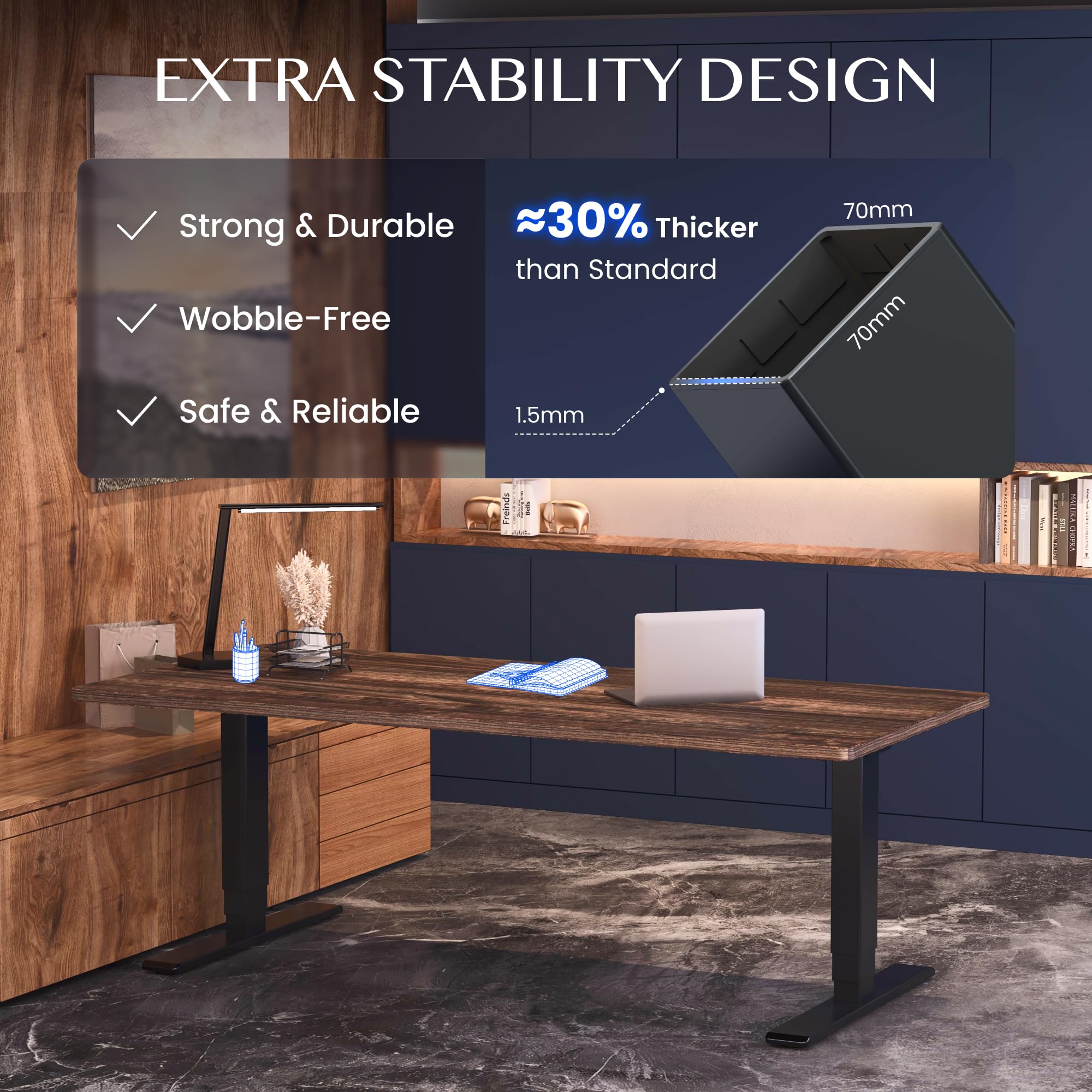 FLEXISPOT Höhenverstellbarer Schreibtisch Elektrisch Tischgestell mit 2 starken Motoren, Super Belastung 160KG, 3-Fach-Teleskop, Memory-Steuerung, LED Höhenanzeige (PRO Schwarz) 4