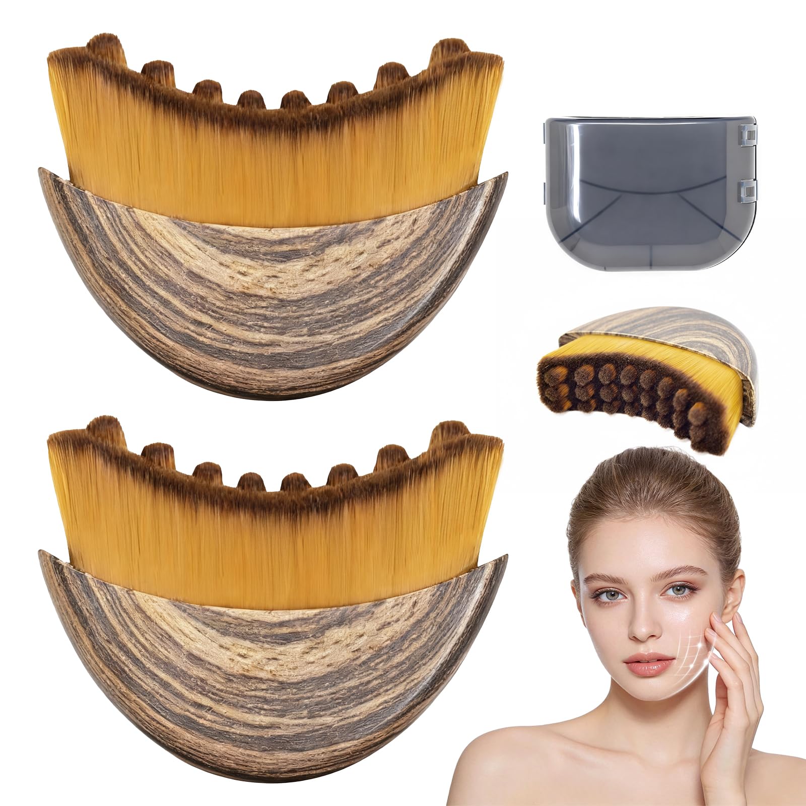 Photo 1 of 2 PCS Lymphatic Contour Face Brush, Manual Lymphatic Drainage Massager, Natural Makeup Brushes with Durable Soft Bristles, Hypoallergenic Ergonomic Facial Cleansing Brush for Sculpting