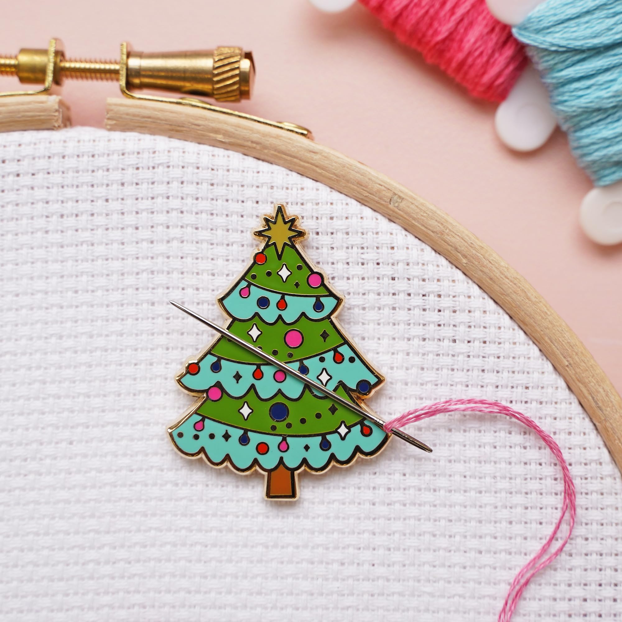 Caterpillar Cross Stitch Needle Minder - Christmas Tree for Cross Stitch, Sewing, Embroidery and Needlework Accessories, Enamel and Magnetic