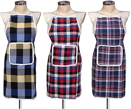 Fashion Hub Waterproof Cotton Kitchen Multi Colour Apron with Front Pocket - Set of 3