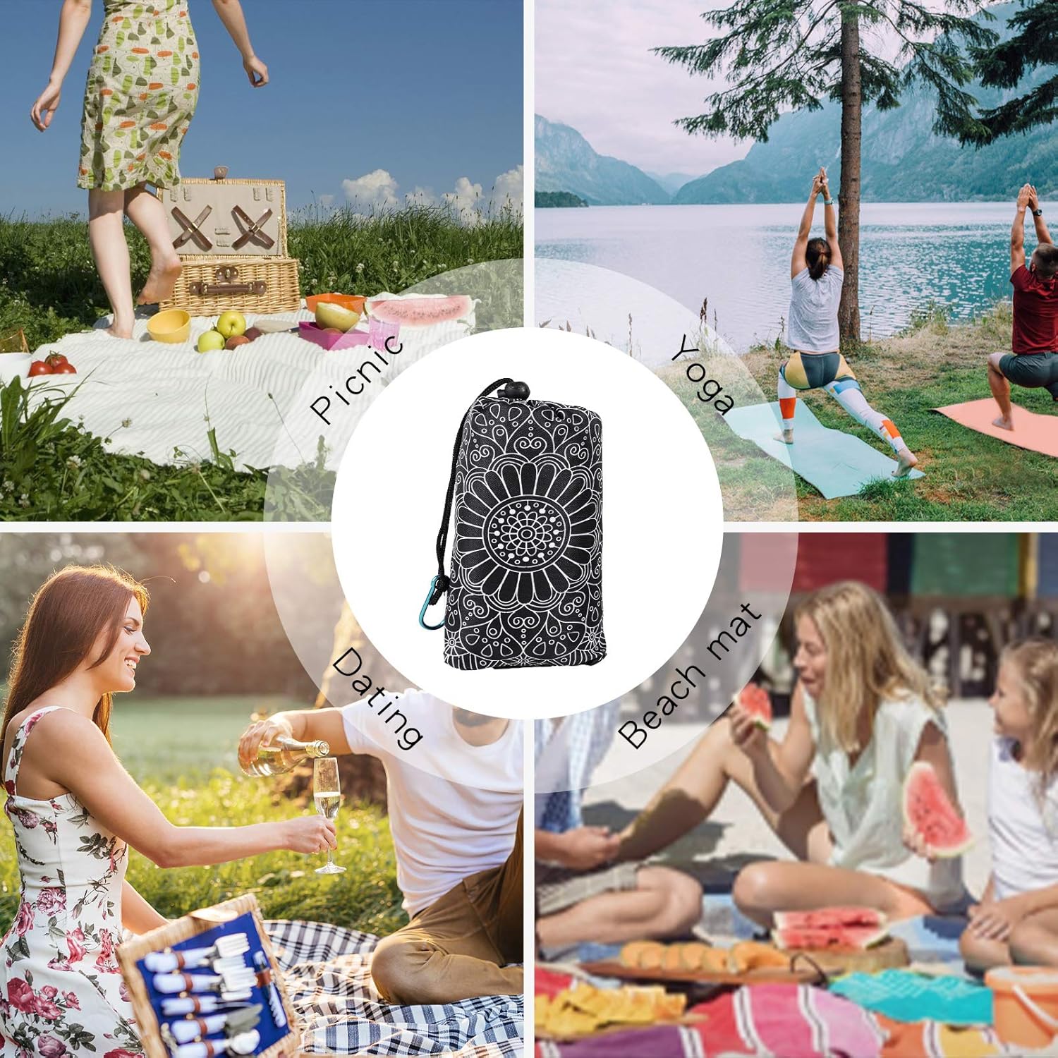 Outdoor Beach Blanket Picnic Mat - Waterproof Sandproof Foldable Lightweight Compact Pocket Oversized Extra Large 79"×79"for Travel, Camping, Hiking Quick Drying Washable with 5 Stakes 2 Zipper Storage : Sports & Outdoors