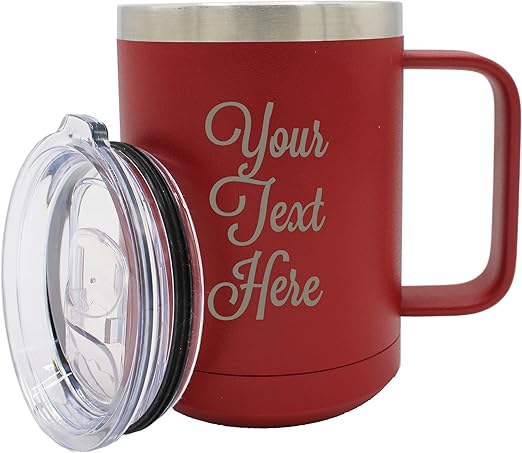Amazon Com Custom Personalized 15 Oz Insulated Coffee Mug Travel Tumbler With Handle And Lid Monogrammed And Engraved With Your Text Maroon Kitchen Dining