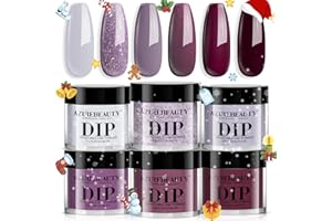 AZUREBEAUTY Dip Powder Nail Set, 6 Colors Christmas Purple Rose Red Glitter Natural Dipping Powder Starter Kit, French Nail Art Manicure DIY Salon, No Need Nail Lamp Cured