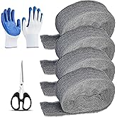 Oslynia Steel Wool Mouse Repellent Set, 4 Rolls 3 in x 10 Ft 0000 Steel Wool Rust Remover with a Scissor and Gloves for, Mice
