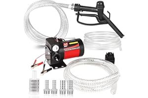 AETLEEMO 12V DC Gasoline Fuel Pump Kit, Self-priming Oil Transfer Pump with Handle, Reversible Pumping, Overheat Protection, Explosion-Proof, Oil Hose, Nozzle for Gasoline Fuel Diesel Kerosene Removal