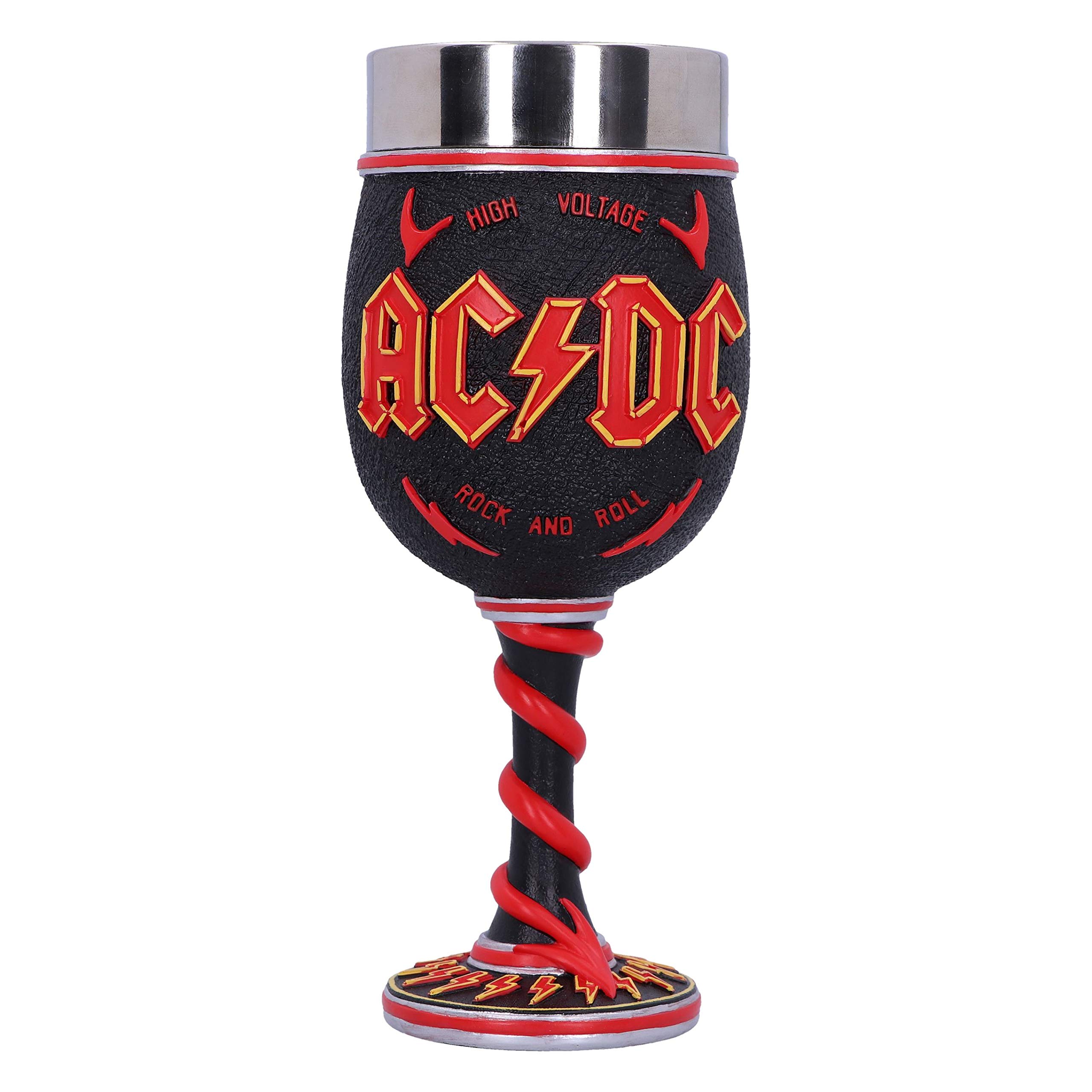 Nemesis Now AC/DC High Voltage Rock and Roll Goblet Lighting Horns Wine Glass, Black