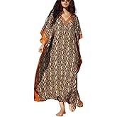 Kaftan Dresses for Women V-Neck Print Swimsuit Cover Up Plus Size Beach Caftan Lounge Dress