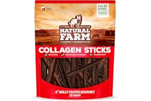 Natural Farm Bully Coated Gourmet Collagen Sticks (4 Inch, 25 Pack) – Real Bully Beef Coated, 95% Natural Collagen Dog Chews, Supports Healthy Joints, Skin & Coat - Best for Small & Medium Dogs