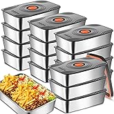 Layhit 16 Sets 60oz Stainless Steel Food Storage Containers with Lids Large Reusable Stackable Metal Container Outdoor Rectangle Fruit Lunch Box for Picnic Travel Dishwasher and Freezer Safe