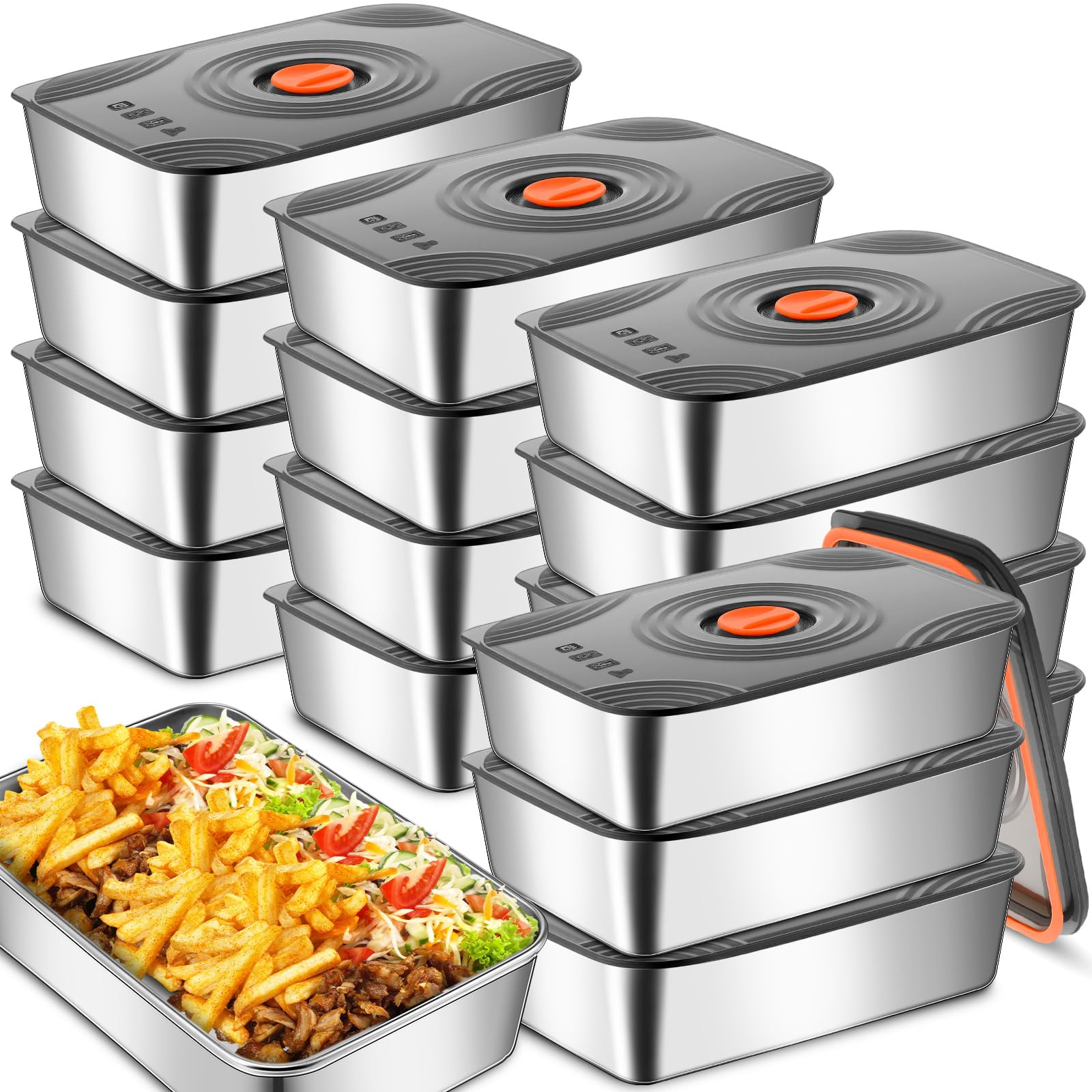 Photo 1 of Layhit 16 Sets 60oz Stainless Steel Food Storage Containers with Lids Large Reusable Stackable Metal Container Outdoor Rectangle Fruit Lunch Box for Picnic Travel Dishwasher and Freezer Safe
